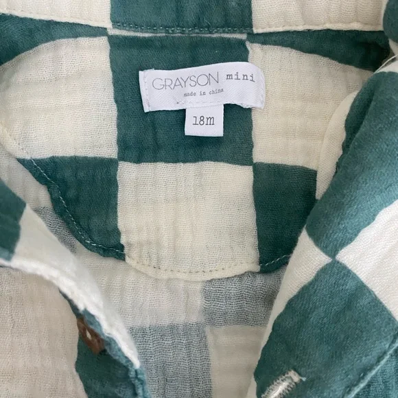 Grayson Mini- Green & White Checkered Two-Piece Set with Tshirt - Picture 5 of 6